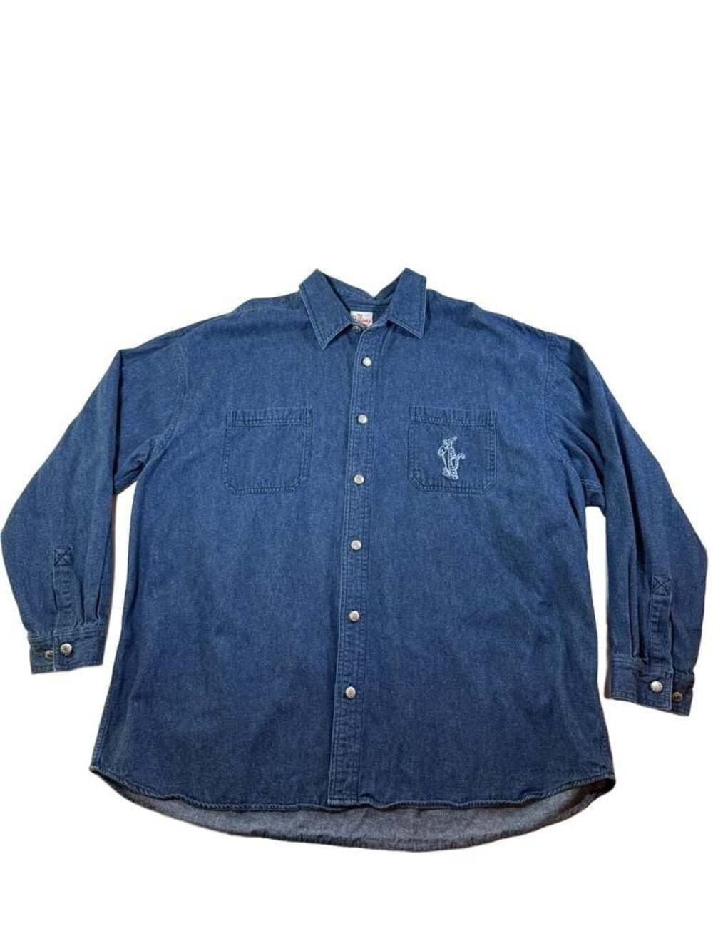 Vintage The Disney Store Tigger Embroidered Blue Denim Button Up Long Sleeve Shi